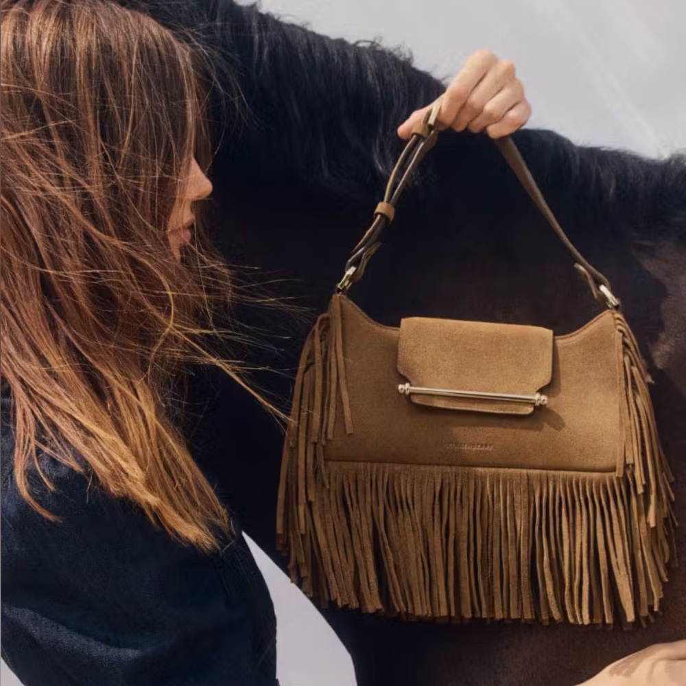 Strathberry x Cinq à Sept Fringe Tan Shoulder Bag